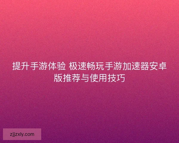提升手游体验 极速畅玩手游加速器安卓版推荐与使用技巧